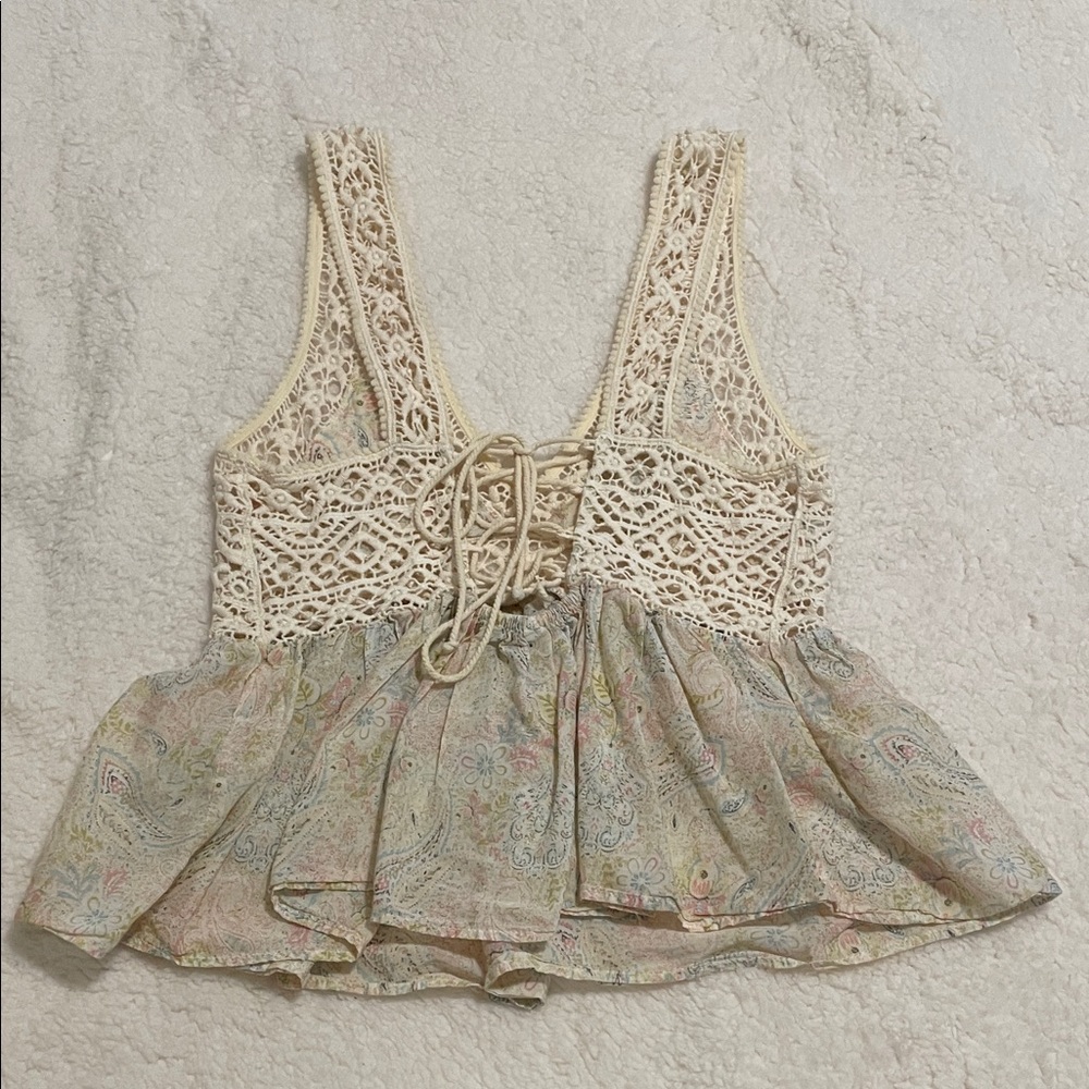 Zara Paisley Crochet Lace Top Boho Sheer Festival Blouse Cottagecore - Picture 5 of 8